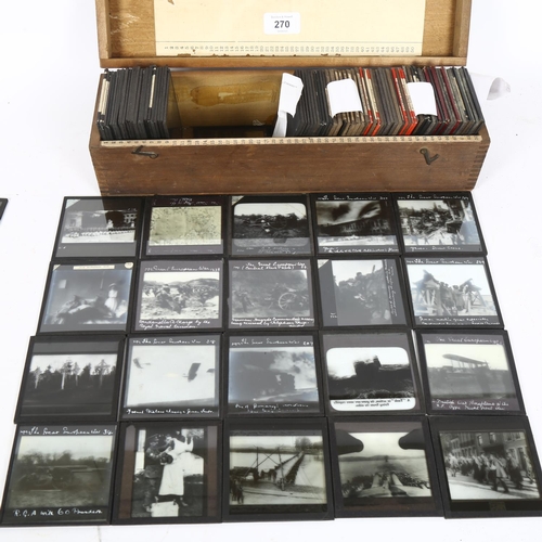 270 - A quantity of Antique glass magic lantern slides, slides are varying in nature, including many milit... 