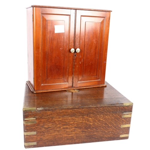 279 - A brass and oak cutlery box, H18cm, L45cm, D35cm, and a mahogany desk-top cabinet