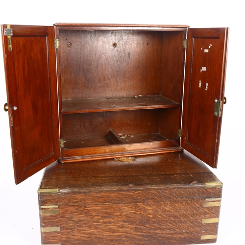 279 - A brass and oak cutlery box, H18cm, L45cm, D35cm, and a mahogany desk-top cabinet