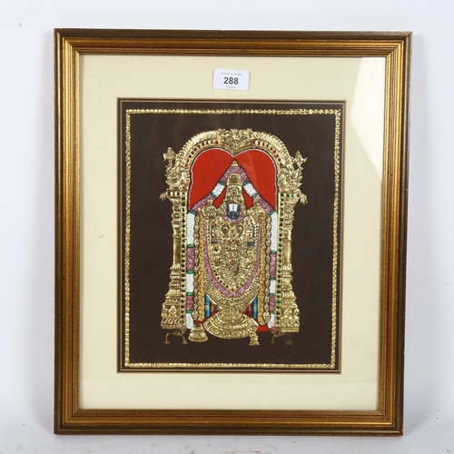 288 - A picture of a Thai icon, Lord Venkatesware As Balaji, hand painted on muslin, then attached to a wo... 