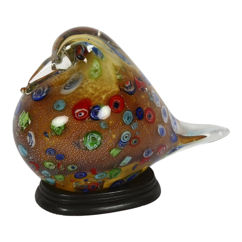 290 - MURANO - a glass model sculpture of a bird on a wooden stand, H15cm, L20cm