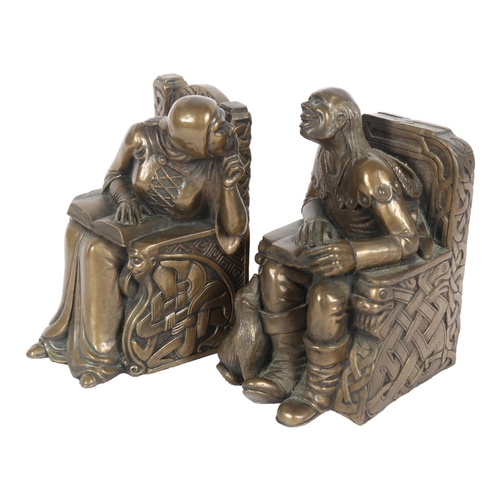 293 - A pair of grotesque bronzed bookends, made by The Design Clinic, Cornwall, individual height 18cm