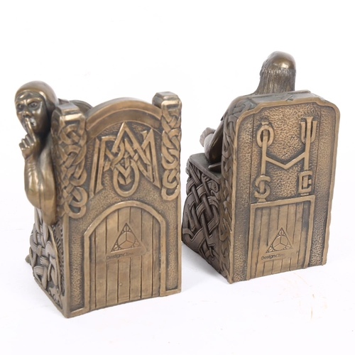 293 - A pair of grotesque bronzed bookends, made by The Design Clinic, Cornwall, individual height 18cm