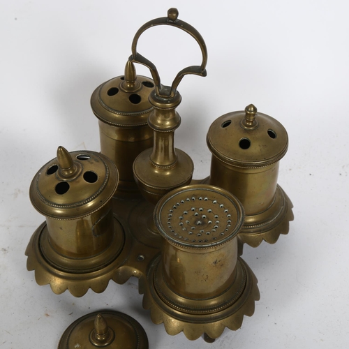 300 - An 18th century brass 4-section spice container, 16cm across, height 21cm