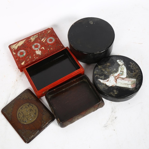 302 - 3 various decorative Chinese boxes, circular box 13cm across (3)