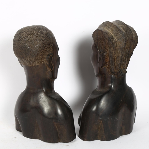 312 - 2 African carved ebony busts, tallest 27cm