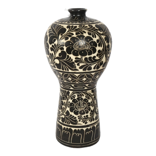 316 - An Oriental painted pottery vase, with incised floral decoration, 37cm