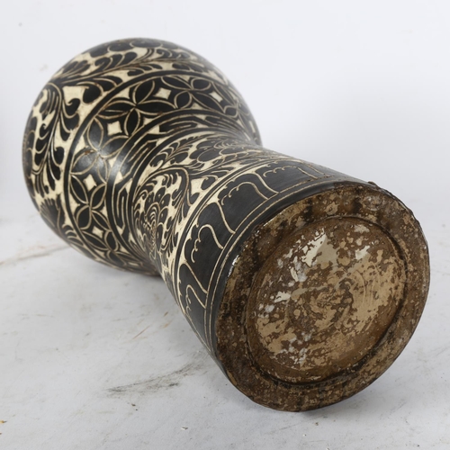 316 - An Oriental painted pottery vase, with incised floral decoration, 37cm