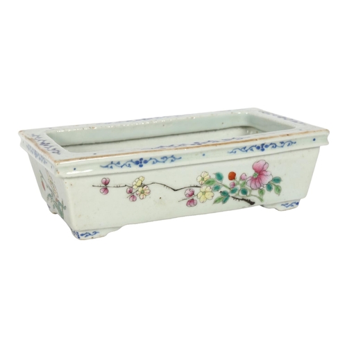 323 - A Chinese rectangular porcelain bonsai tree jardiniere, with famille rose hand painted floral decora... 