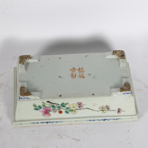 323 - A Chinese rectangular porcelain bonsai tree jardiniere, with famille rose hand painted floral decora... 