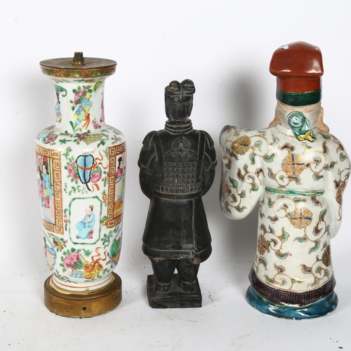 325 - A Chinese porcelain lamp base, a Chinese sage, H29cm, and a terracotta warrior