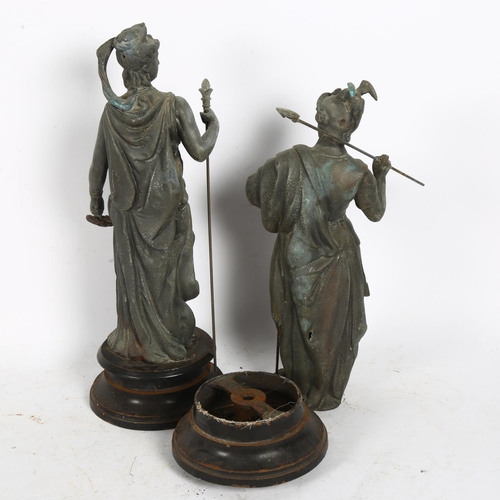 345 - A pair of Vintage Continental spelter mythological figures, on plinths, H34cm