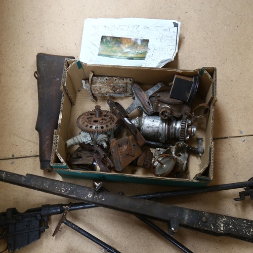 357 - A boxful of metal fragments from crashed Second World War German aircraft, found in the Three Oaks a... 