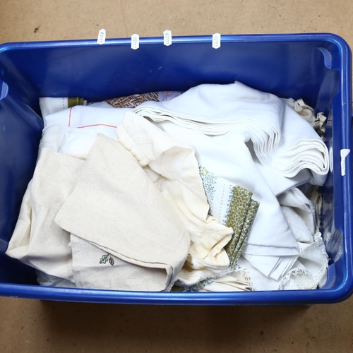 358 - 2 boxfuls of Vintage table linen, crochet mats, cot blanket etc