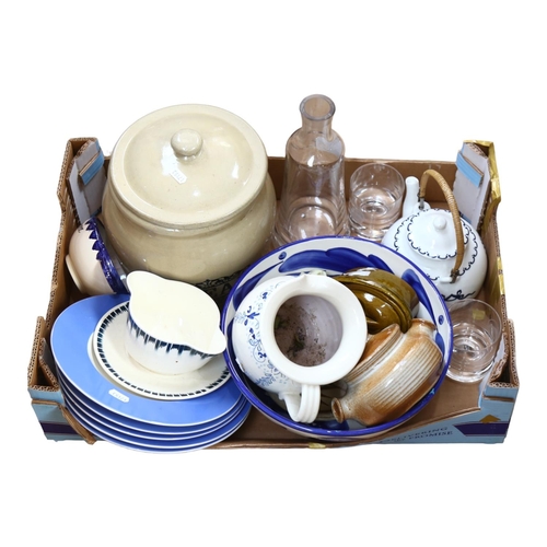 363 - A stoneware jar, tea kettle, bowl and plates etc