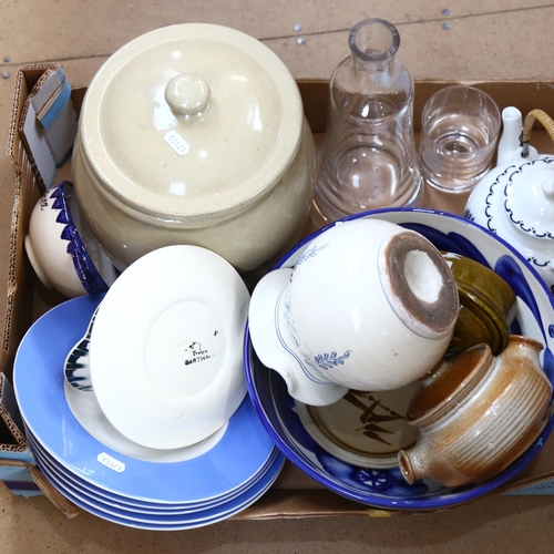 363 - A stoneware jar, tea kettle, bowl and plates etc