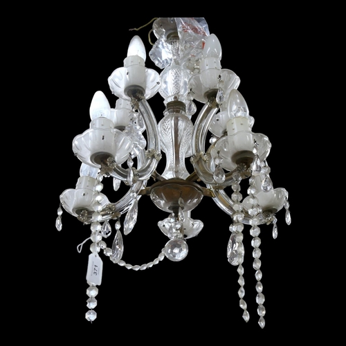 371 - A Vintage 5-branch glass chandelier, with strands of lustres and drops, approx diameter 37cm