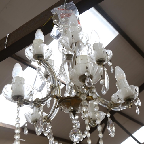 371 - A Vintage 5-branch glass chandelier, with strands of lustres and drops, approx diameter 37cm