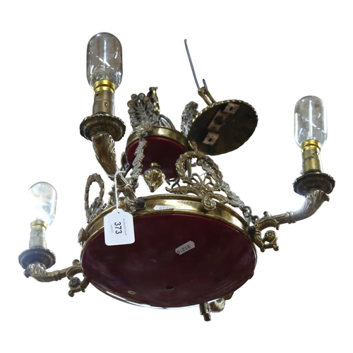 373 - An unusual brass chandelier with 4 branches, approx 40cm across