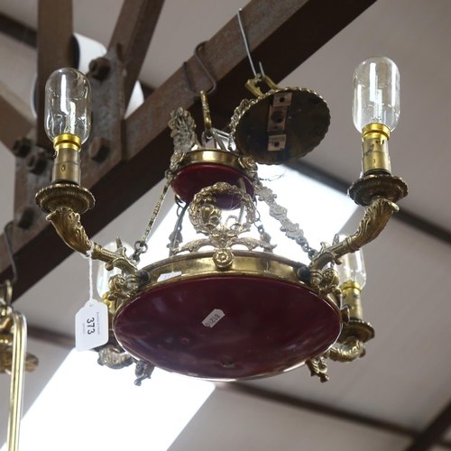 373 - An unusual brass chandelier with 4 branches, approx 40cm across