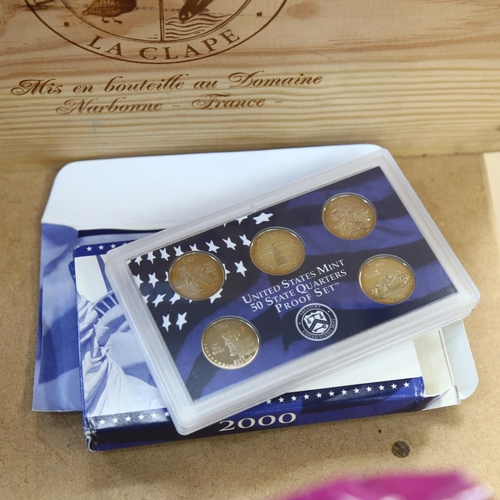 378 - United States Mint proof set 2000, and a box of commemorative, foreign and other coins