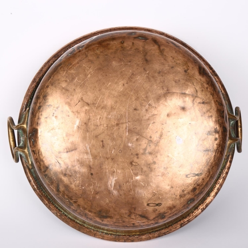 380 - 19th century copper preserve pan with brass handles, 47cm across