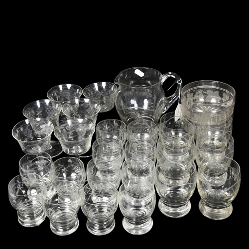 384 - A glass water set, and other Vintage drinking glasses etc