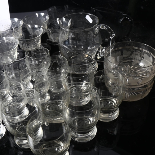 384 - A glass water set, and other Vintage drinking glasses etc