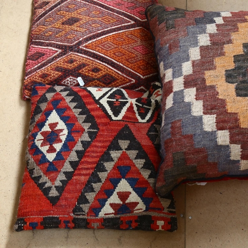 447 - 3 handmade cushions with Kilim panels, largest 45cm