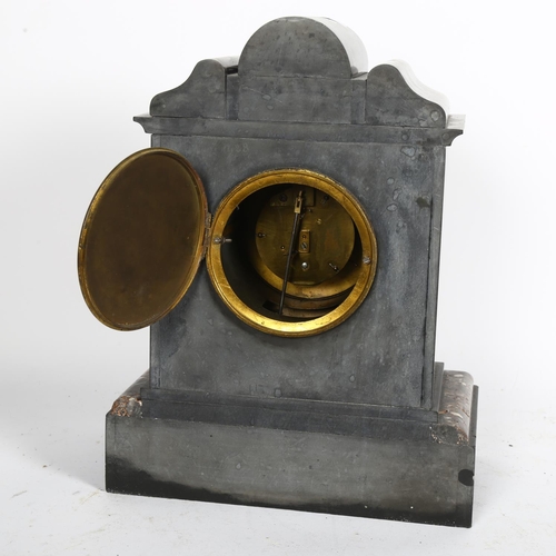 476 - A slate and coloured marble-cased mantel clock 