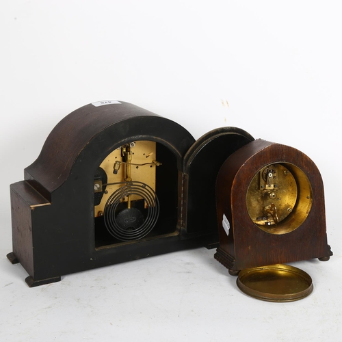 478 - An oak-cased mantle clock with 2-train movement, H21cm, and a small oak clock with presentation plaq... 