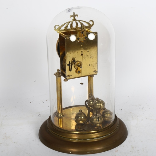 482 - A brass 400-day clock under glass dome, H27cm overall