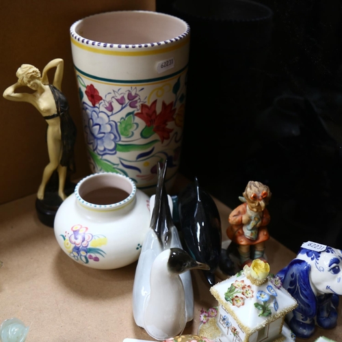 499 - 2 Poole Pottery vases, tallest 24cm, USSR seagull, Royal Doulton figure, Hummel figure etc