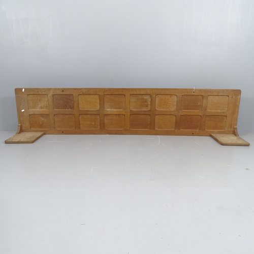 2223 - A panelled oak 5' double bed headboard by David Oakleafman Langstaff, with lampstands and oakleaf si... 