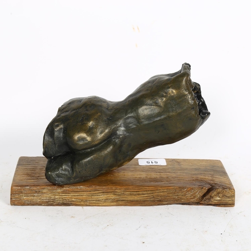 515 - A bronze patinated ceramic torso sculpture, on oak plinth, overall L28.5cm