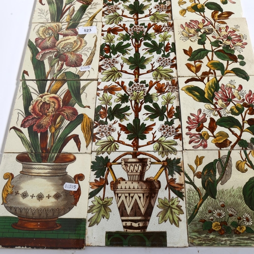 523 - 3 sets of 5 Victorian transfer printed fireplace tiles