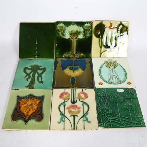 524 - 25 various Art Nouveau tiles, some with tube-lined decoration