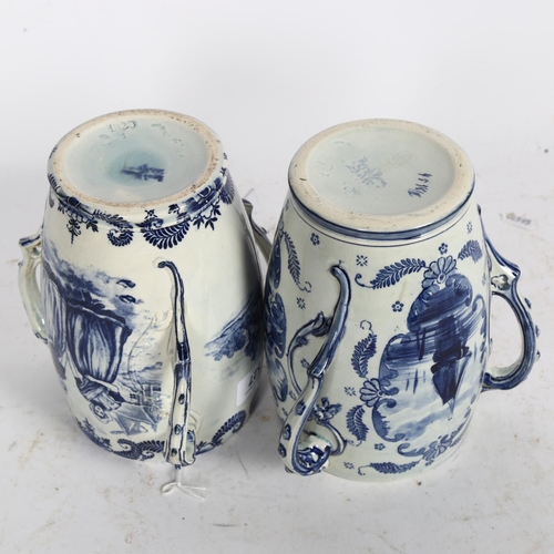 527 - A pair of Royal Bonn blue and white transfer decorated 3-handled vases, height 18cm