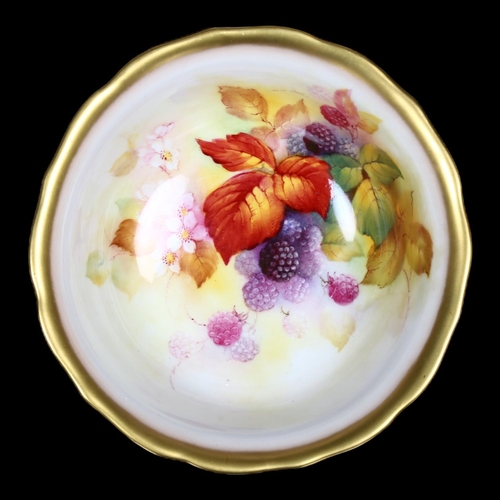 544 - Royal Worcester porcelain bowl, hand painted with autumn fruit, signed by Kitty Blake, 20cm across