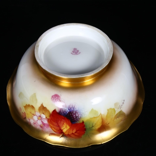 544 - Royal Worcester porcelain bowl, hand painted with autumn fruit, signed by Kitty Blake, 20cm across