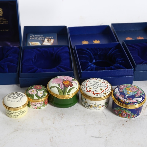 548 - 5 Halcyon Days enamelled pillboxes, including Landseer cat, and Metropolitan Opera House examples