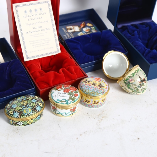 551 - 4 Halcyon Days enamelled pillboxes, including Zoological Society egg, and 1999 Valentine's Day box