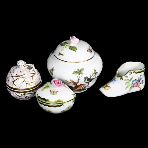 556 - A group of 4 Herend porcelain items, including 2 boxes, and a jar and cover, H12.5cm