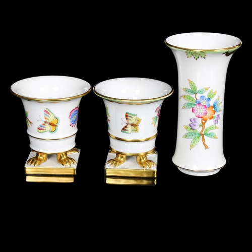 557 - A group of 3 Herend porcelain vases, with floral designs, tallest 11.5cm