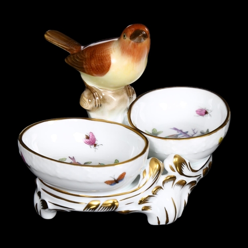 561 - Herend porcelain miniature bowls set in stand and surmounted by a bird, 13cm across