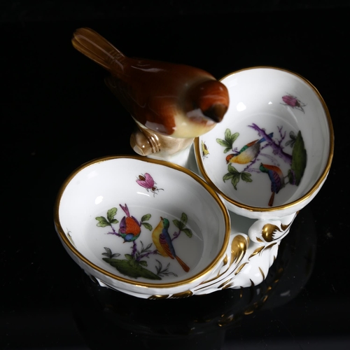 561 - Herend porcelain miniature bowls set in stand and surmounted by a bird, 13cm across