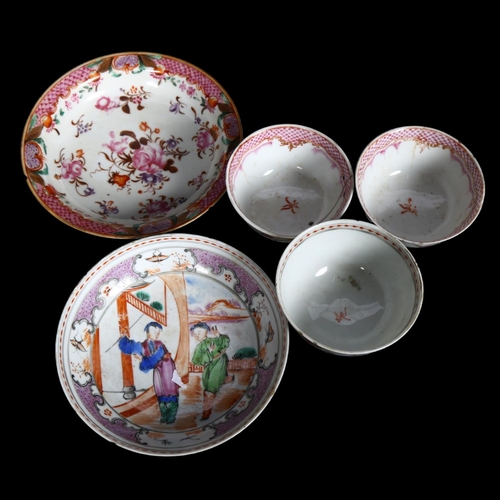 564 - A pair of Chinese famille rose tea bowls and matching saucer, and another Chinese porcelain tea bowl... 