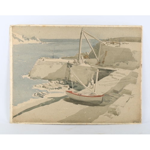 2865 - Arthur Kemp (1906 - 1968), moored boat and port, watercolour/pencil, 32cm x 44cm, unframed, provenan... 