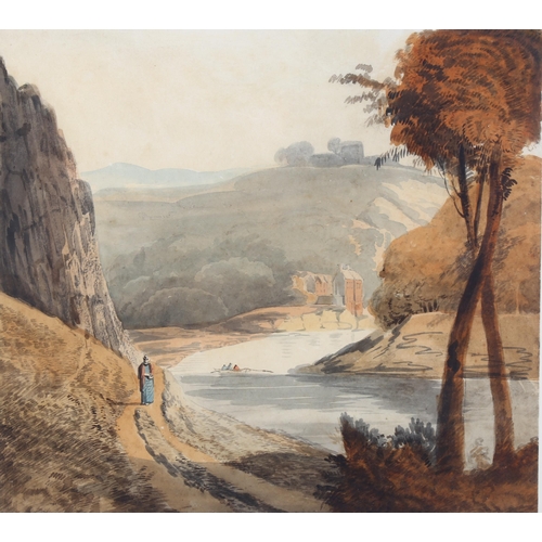 2888 - 19th century British School, river landscape, watercolour, unsigned, 30cm x 34cm, framed