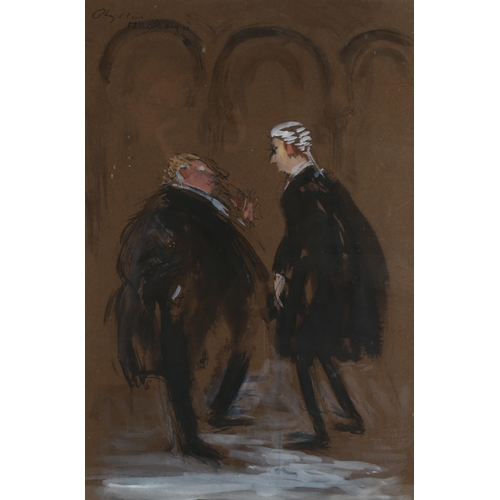 2937 - Phyllis Mackenzie (1911 - 1998), 2 barristers, watercolour on brown paper, signed, 50cm x 34cm, fram... 